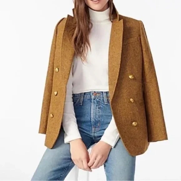 J. Crew Double-Breasted Blazer in Gold‎ Herringbone English Wool - Picture 13 of 13